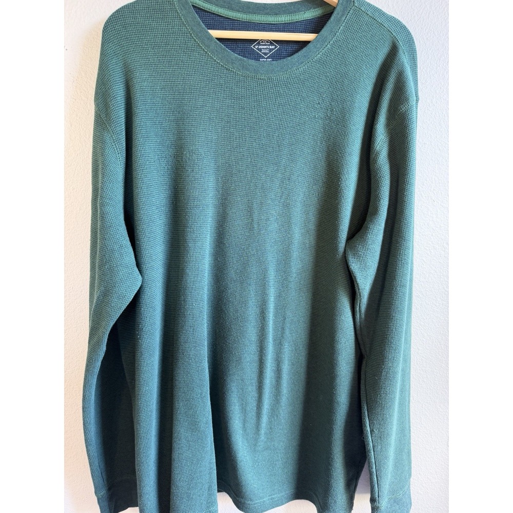 St. John's Bay Men's Green Solid Waffle-Knit Crewneck Pullover Sweater 2XL